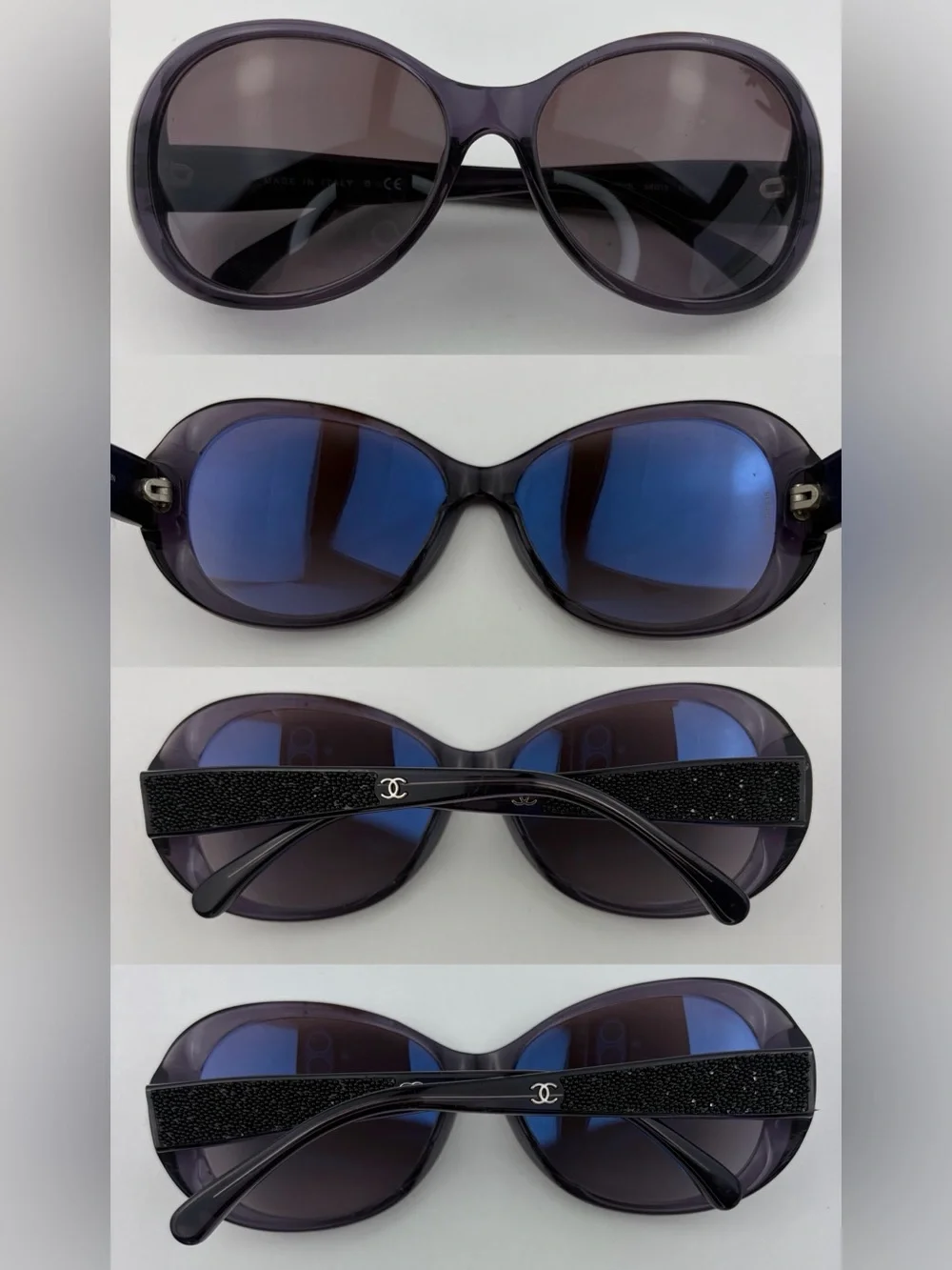 Authentic ~ Vintage ~ CHANEL Purplish Acetate Oval w/Crystal Sunglasses ~ 5165-B